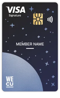 WECU Lux credit card with navy and white logo