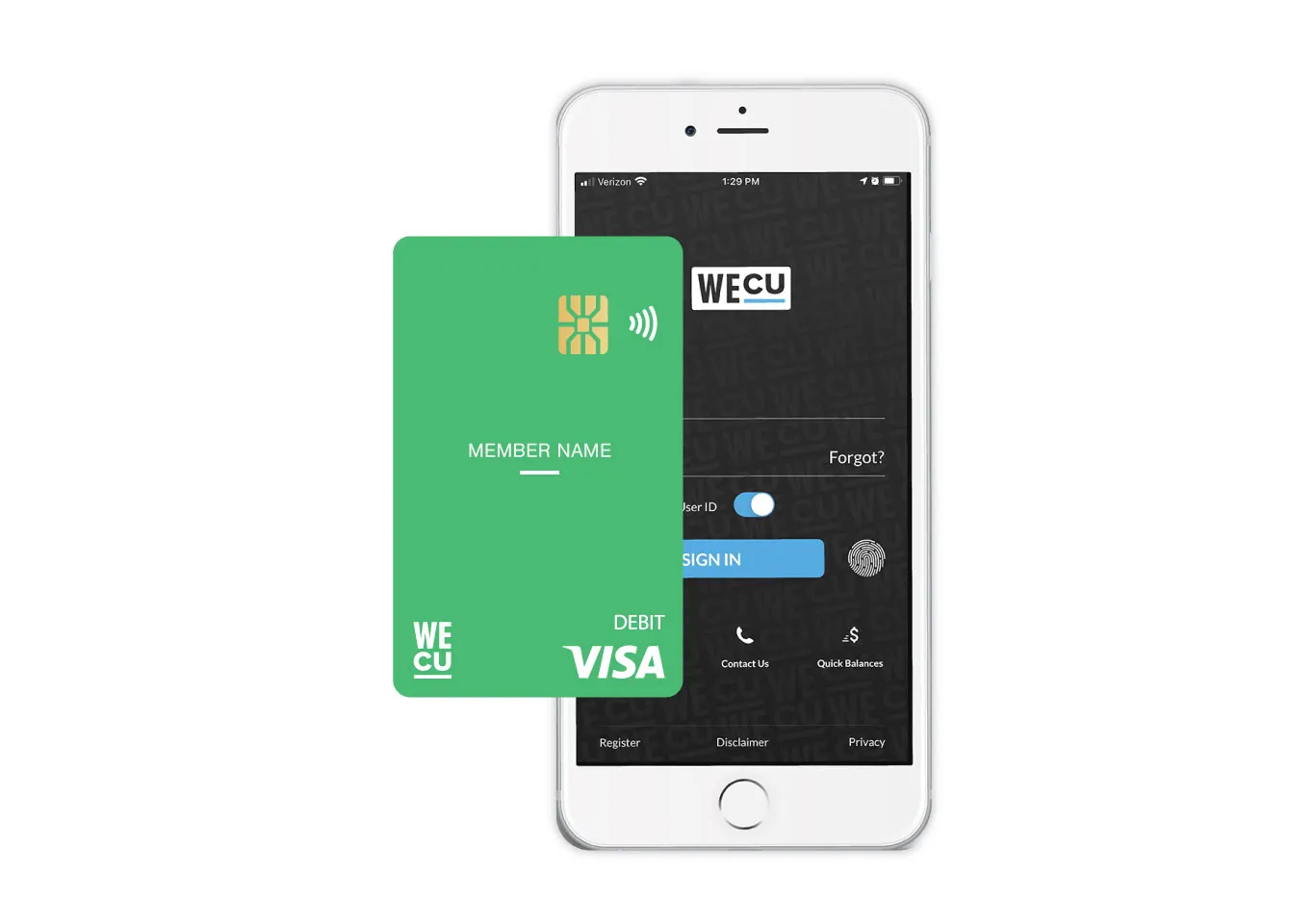 Smartphone displaying a payment app with a credit card and transaction details