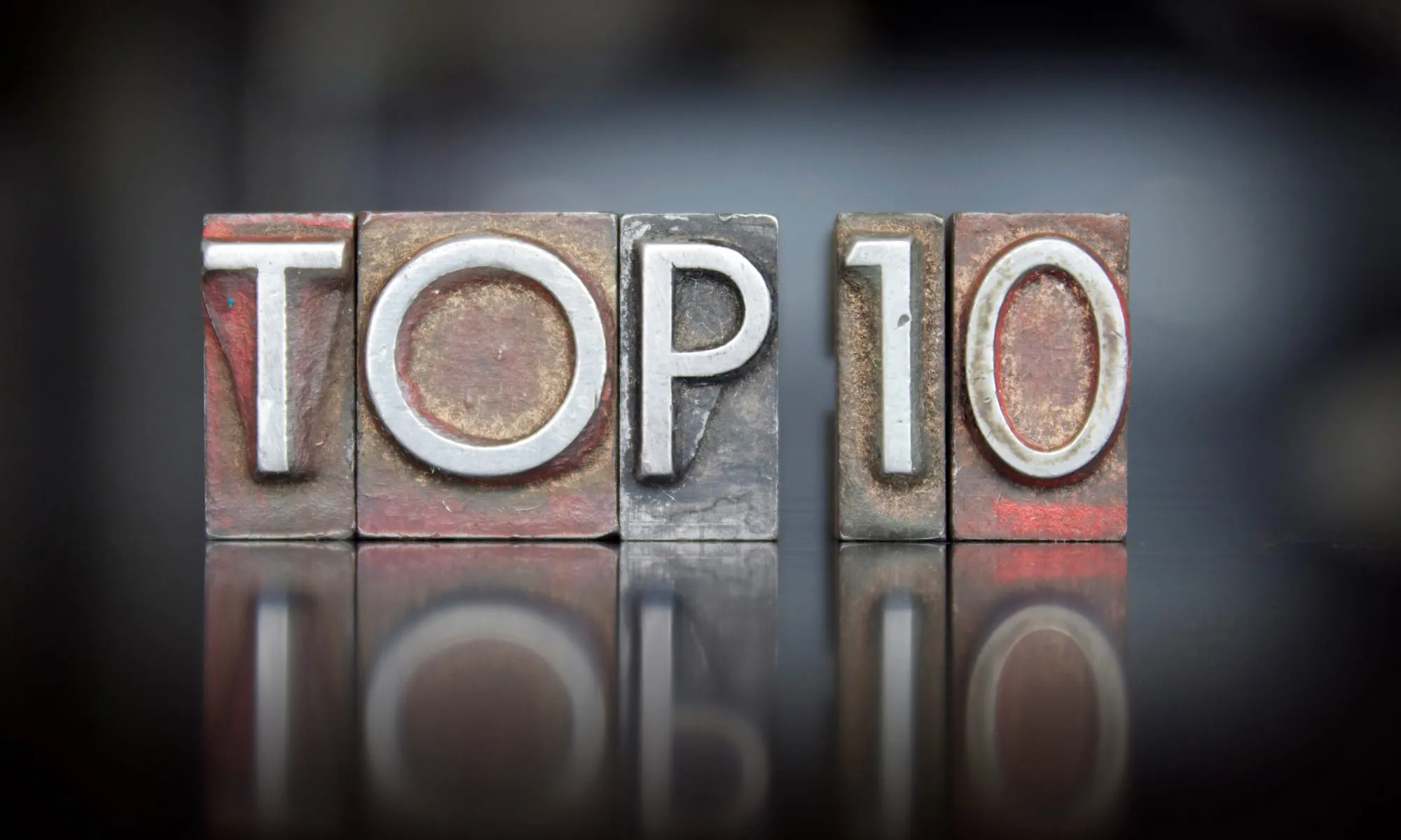 Top 10 achievement sign on a surface