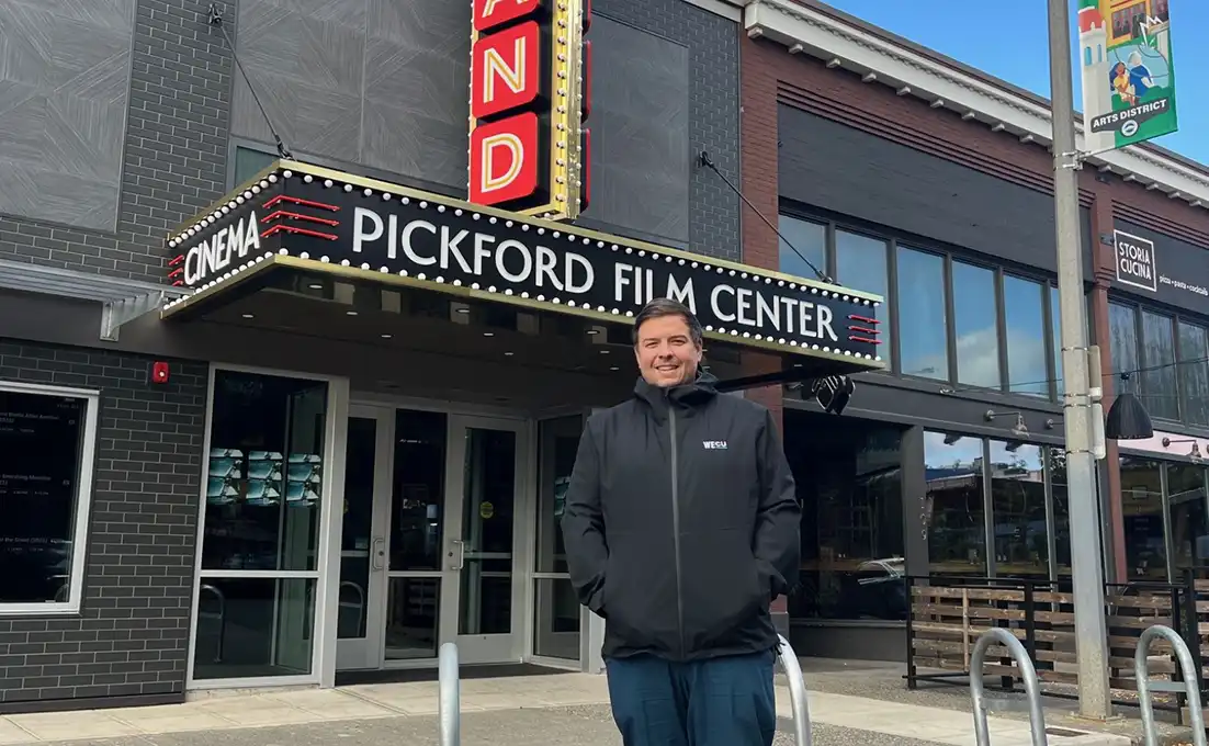 Bo Stewart in front of the Pickford Theater