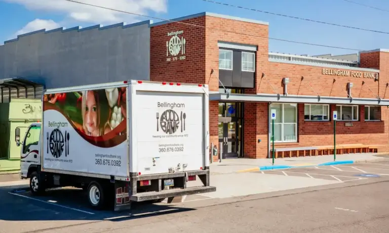 Donation truck in front of the food bank