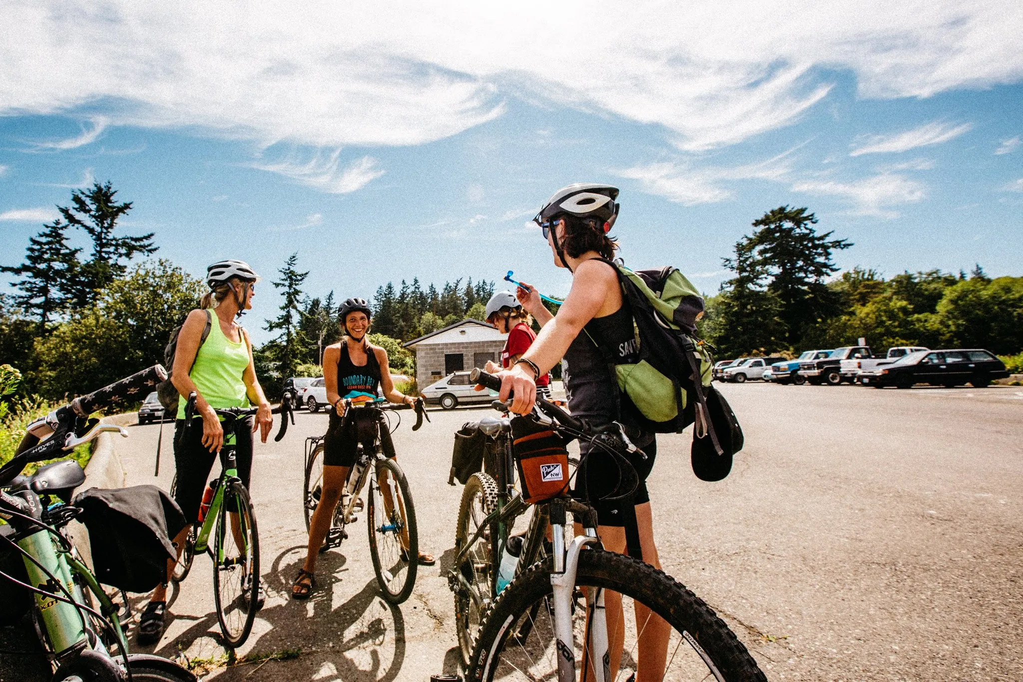 A group of Shifting Gears members stop for a hydration break.