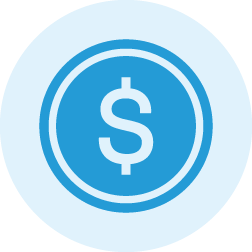 An icon featuring a blue dollar sign encased in a circular border with a white background.