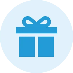 Blue icon, gift symbol