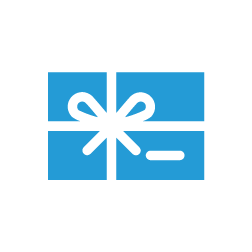 Gift with blue ribbon and white box, likely for a product or service.