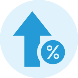A blue icon with a white arrow pointing downwards, next to a percentage symbol inside a blue circle.