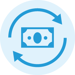 Cycle of money process diagram with circular arrows and money symbol in center