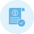 An icon of a paper document with a dollar symbol and an envelope, surrounded by a light blue circle.