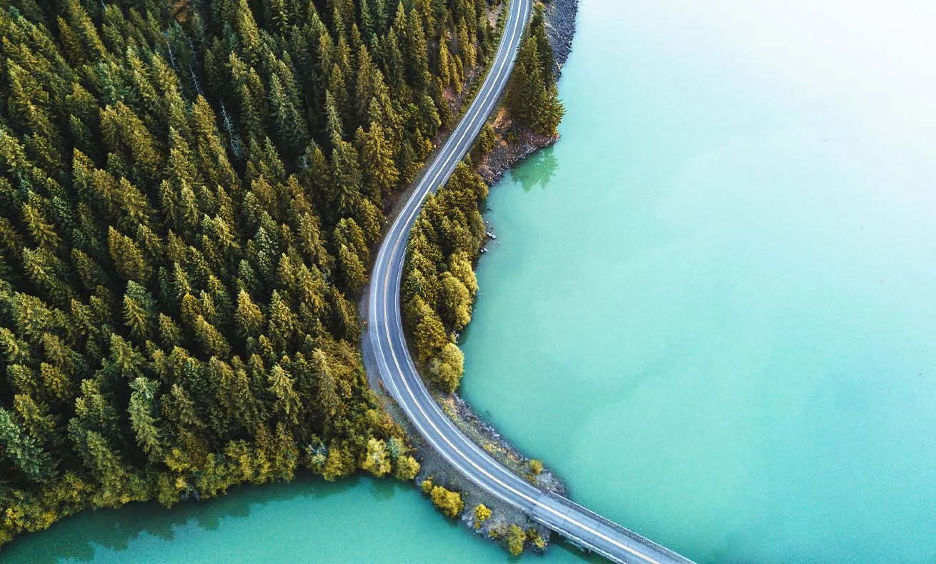 An aerial photo of Diablo Lake.