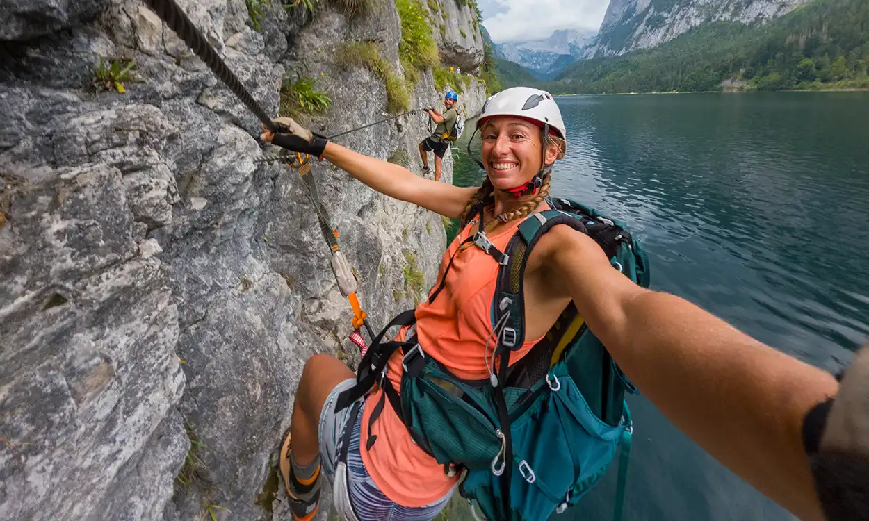woman rock climbing